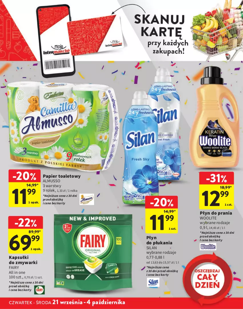 Gazetka promocyjna Intermarche - Gazetka Intermarche - ważna 21.09 do 04.10.2023 - strona 21 - produkty: Fa, Fairy, Mus, Papier, Papier toaletowy, Płyn do płukania, Płyn do prania, Silan, Woolite, Zmywarki