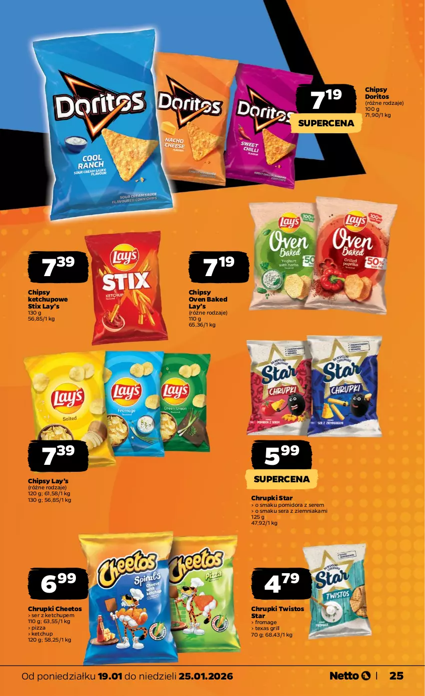 Gazetka promocyjna Netto - Od Poniedziałku - ważna 19.01 do 25.01.2026 - strona 25 - produkty: Cheetos, Chipsy, Chrupki, Grill, Ketchup, Lay’s, Pizza, Ser
