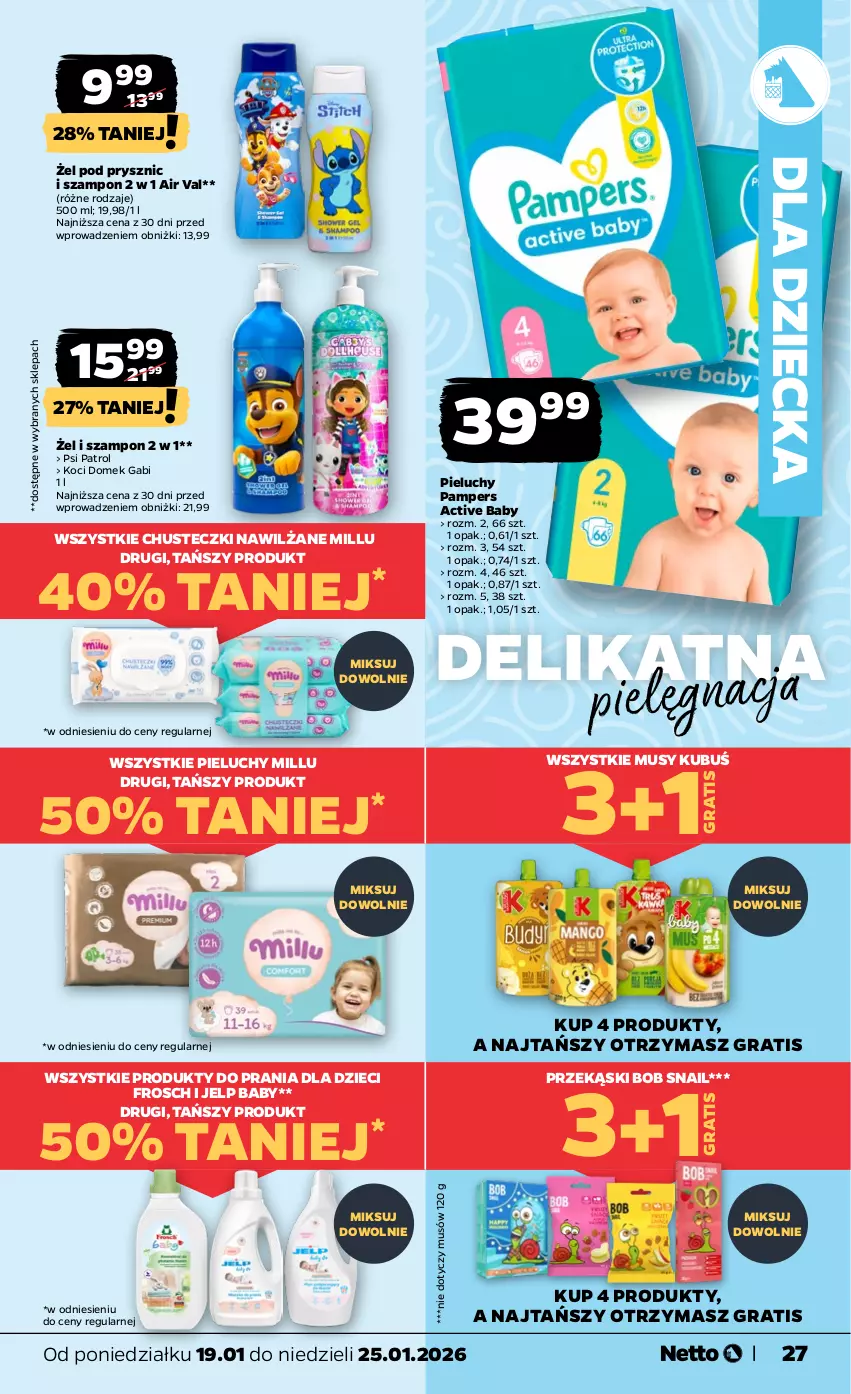 Gazetka promocyjna Netto - Od Poniedziałku - ważna 19.01 do 25.01.2026 - strona 27 - produkty: Chusteczki, Dzieci, Frosch, Gra, Koc, Kubuś, Mus, Pampers, Pieluchy, Psi Patrol, Szampon