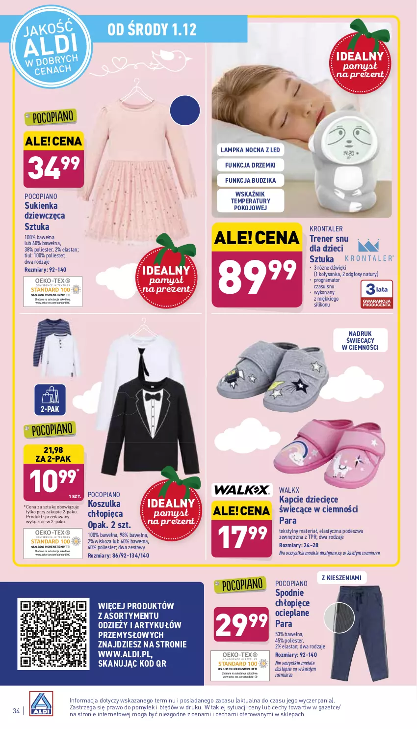 Gazetka promocyjna Aldi - ważna 29.11 do 04.12.2021 - strona 34 - produkty: Budzik, Dzieci, Gra, Kapcie, Kosz, Koszulka, Pocopiano, Rama, Spodnie, Sukienka, Wełna