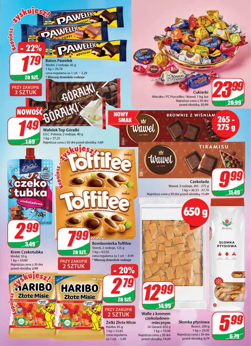 Gazetka promocyjna Dino - Gazetka 30 - ważna 26.07 do 01.08.2023 - strona 3 - produkty: Brownie, Cukier, Cukierki, Czekolada, Dr Gerard, Góralki, Haribo, Top, Wafelek, Wafle, Wawel