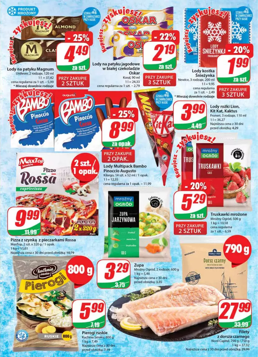 Gazetka promocyjna Dino - Gazetka 30 - ważna 26.07 do 01.08.2023 - strona 9 - produkty: Dorsz, Kaktus, Kit Kat, Lion, Lody, Ogród, Piec, Pieczarka, Pierogi, Pizza, Truskawki, Zupa