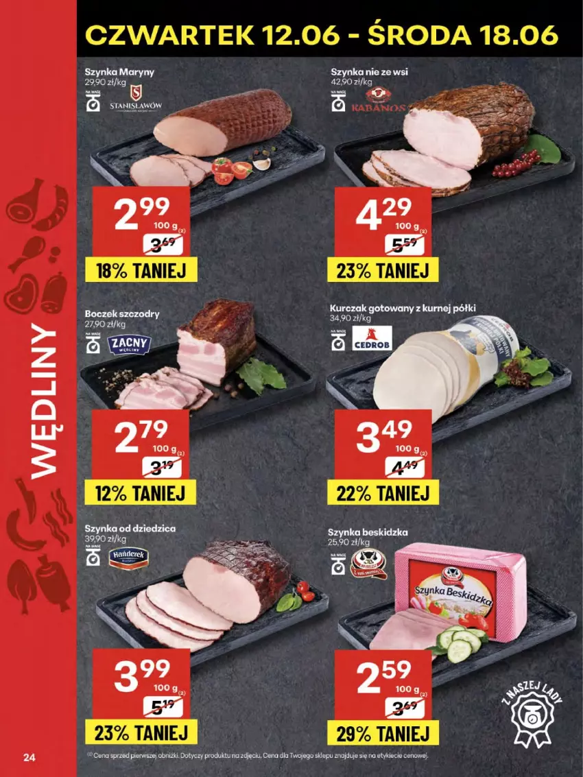 Gazetka promocyjna Delikatesy Centrum - Franczyza DC24 Czwartek - ważna 12.06 do 18.06.2025 - strona 24 - produkty: Boczek, Kurczak, Kurczak gotowany, Szynka