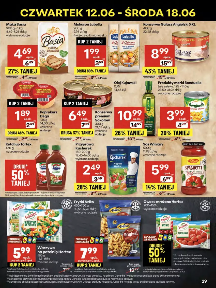 Gazetka promocyjna Delikatesy Centrum - Franczyza DC24 Czwartek - ważna 12.06 do 18.06.2025 - strona 29 - produkty: Basia, Bell, Bella, Bonduelle, Dega, Fa, Frytki, Hortex, Ketchup, Koc, Kucharek, Kujawski, LG, Lubella, Mąka, Makaron, Nike, Olej, Owoce, Papryka, Paprykarz, Rum, Ser, Sok, Sokołów, Sos, Szal, Winiary