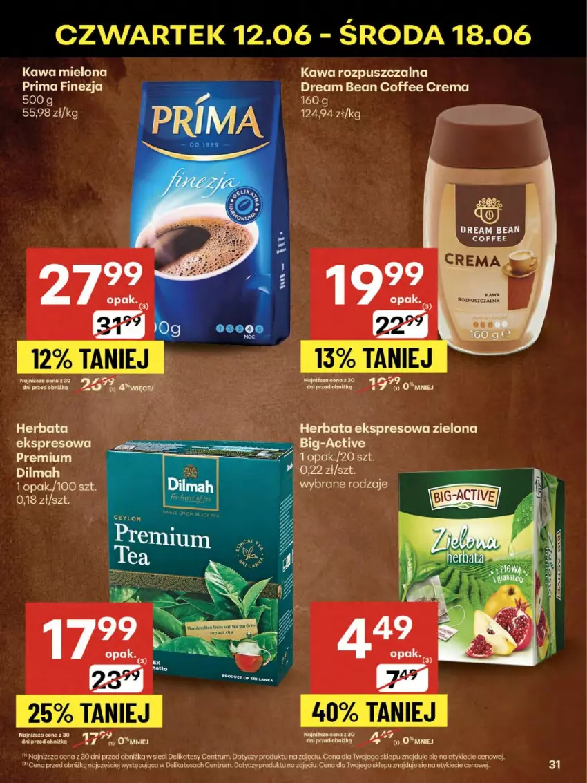 Gazetka promocyjna Delikatesy Centrum - Franczyza DC24 Czwartek - ważna 12.06 do 18.06.2025 - strona 31 - produkty: Dilmah, Herbata, Kawa, Kawa mielona, Kawa rozpuszczalna, Prima, Rum, Saga