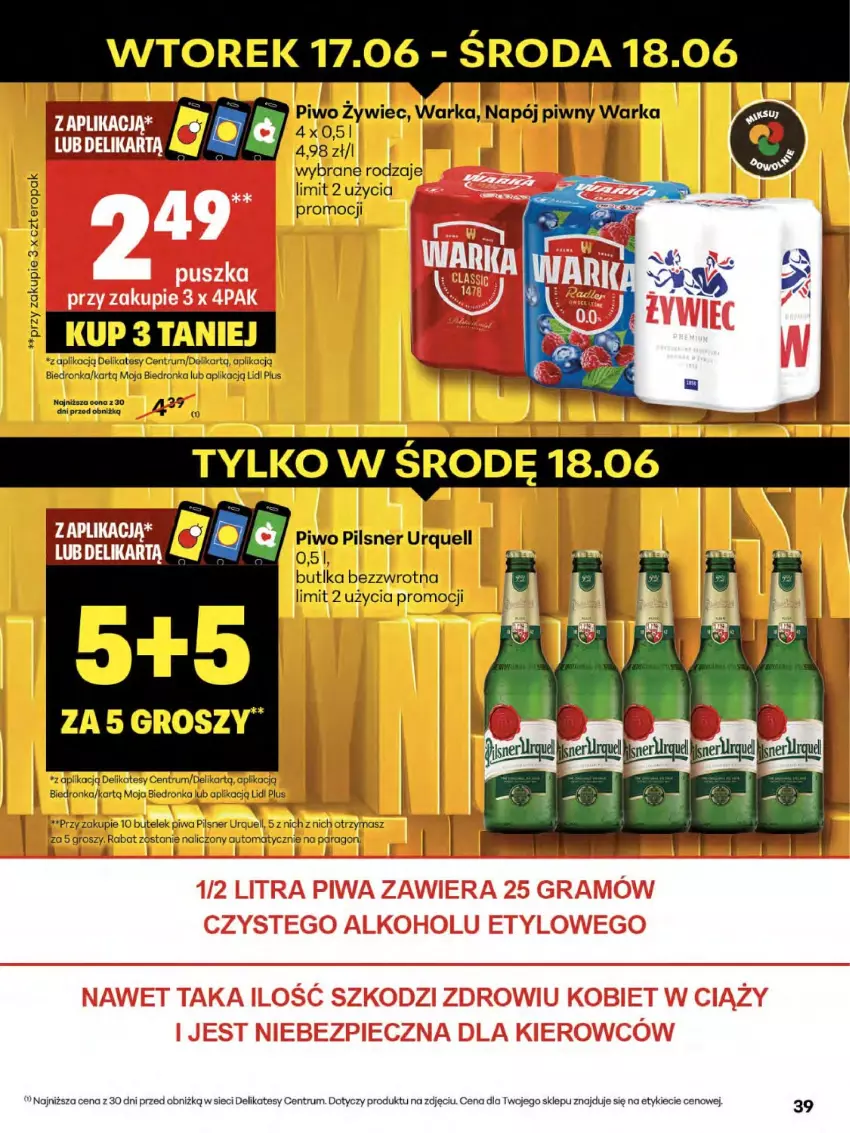 Gazetka promocyjna Delikatesy Centrum - Franczyza DC24 Czwartek - ważna 12.06 do 18.06.2025 - strona 39 - produkty: Napój, Pilsner Urquell, Piwa, Piwo, Rum, Ser, Warka