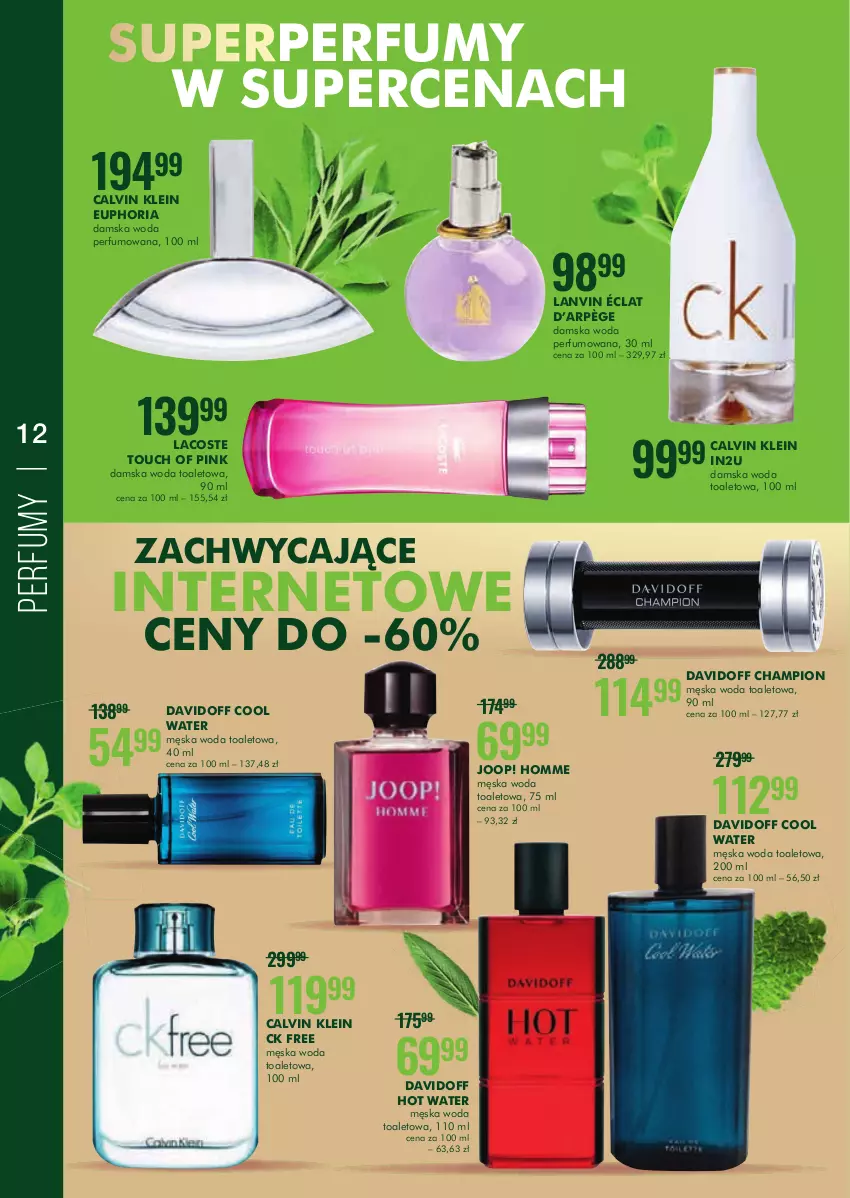 Gazetka promocyjna Super Pharm - Gazetka - ważna 12.08 do 26.08.2021 - strona 12 - produkty: Calvin Klein, Davidoff, JOOP!, Lacoste, Lanvin, Perfum, Woda, Woda perfumowana, Woda toaletowa