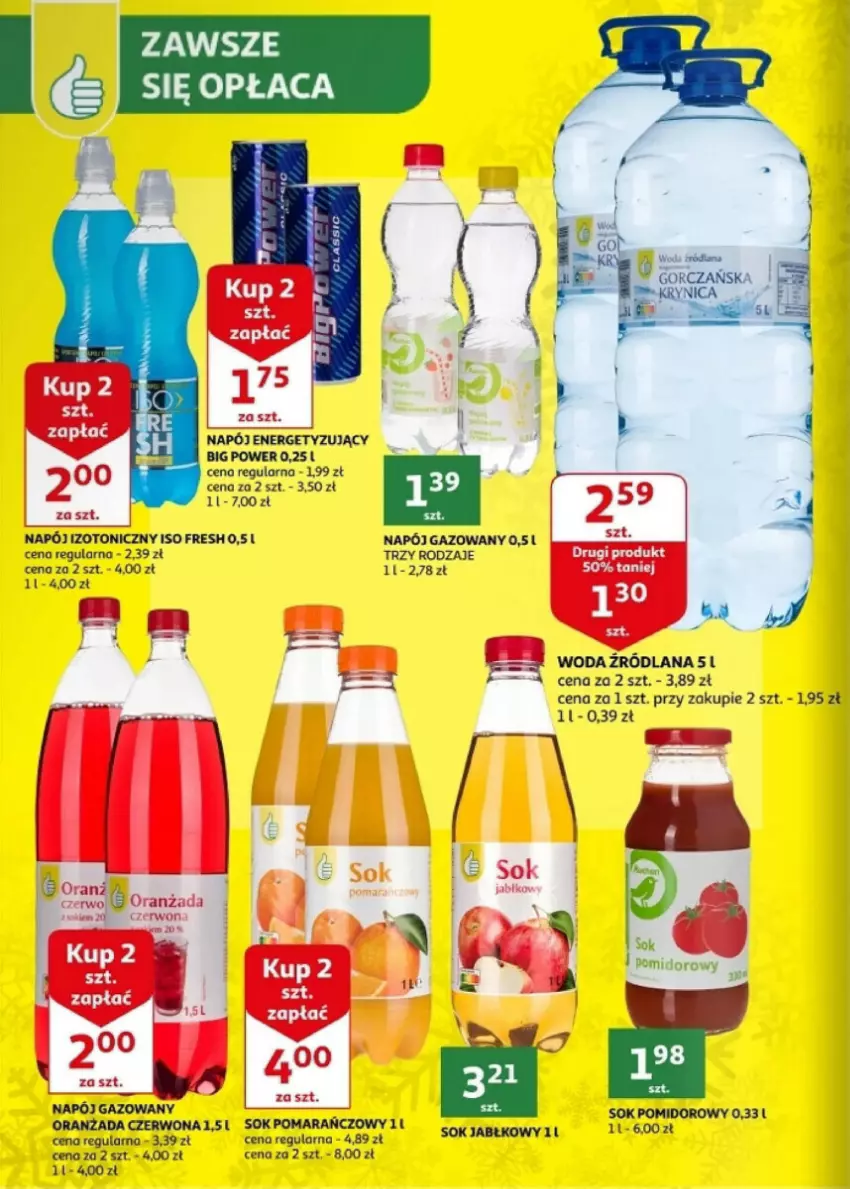Gazetka promocyjna Auchan - ważna 20.12 do 23.12.2023 - strona 13 - produkty: LANA, Napój, Napój gazowany, Napój izotoniczny, Oranżada, Sok, Sok jabłkowy, Sok pomarańczowy, Sok pomidorowy, Woda