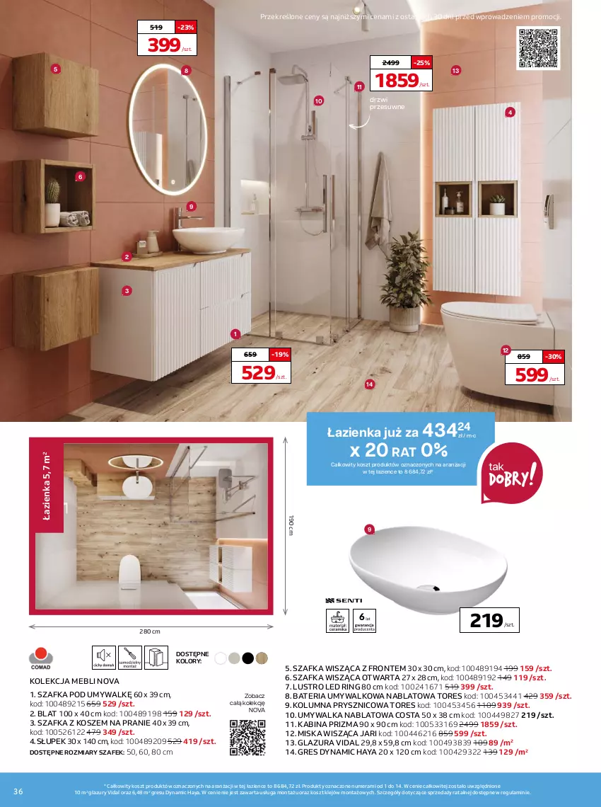 Gazetka promocyjna Komfort - ważna 19.02 do 25.03.2025 - strona 36 - produkty: Bateria, Bateria umywalkowa, Drzwi, Glazura, Gres, Klej, Kosz, Lazur, Lustro, Lustro LED, Miska, Miska wisząca, Słupek, Szafka, Szafka pod umywalkę, Umywalka