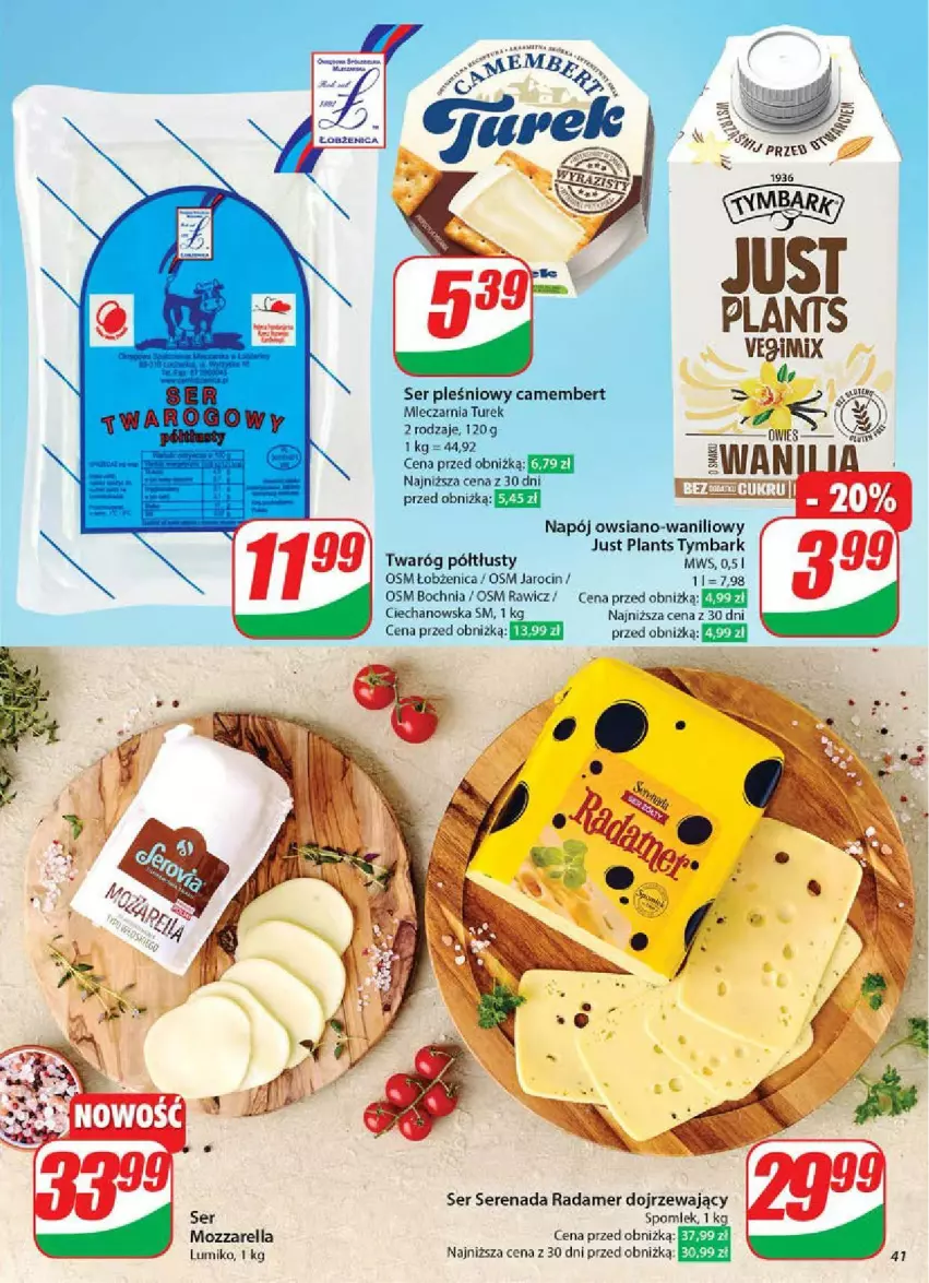 Gazetka promocyjna Dino - ważna 12.02 do 18.02.2025 - strona 36 - produkty: Camembert, Mozzarella, Napój, Radamer, Ser, Ser pleśniowy, Twaróg, Twaróg półtłusty, Tymbark