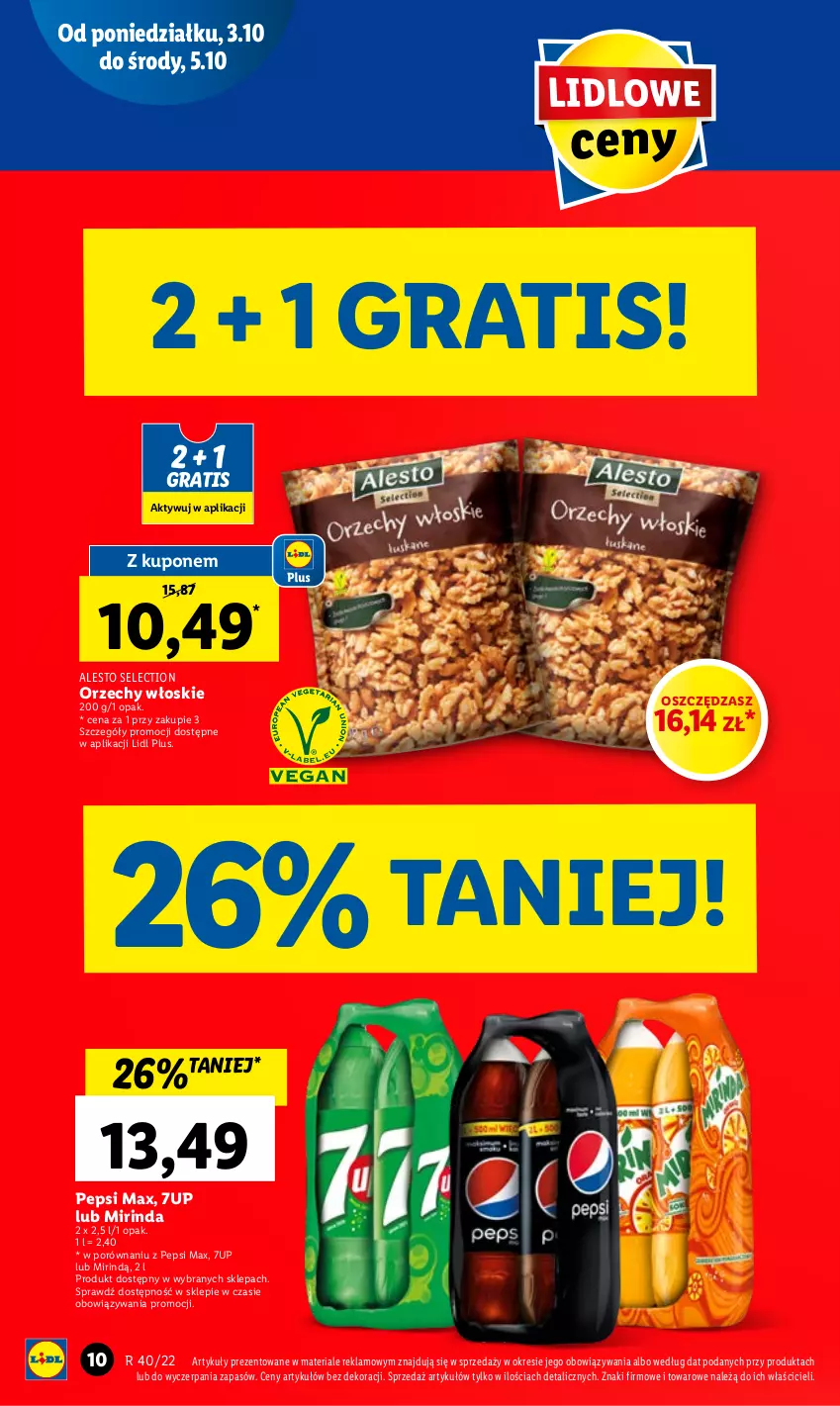 Gazetka promocyjna Lidl - GAZETKA - ważna 03.10 do 05.10.2022 - strona 10 - produkty: 7up, Gra, Mirinda, Orzechy włoskie, Pepsi, Pepsi max, Por