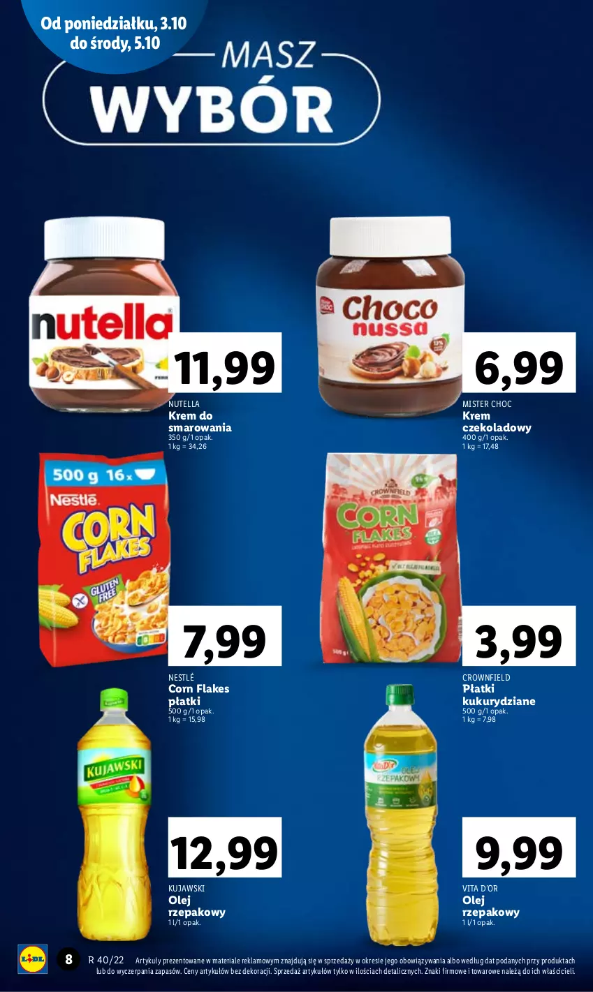 Gazetka promocyjna Lidl - GAZETKA - ważna 03.10 do 05.10.2022 - strona 8 - produkty: Corn flakes, Kujawski, Nestlé, Nutella, Olej, Olej rzepakowy