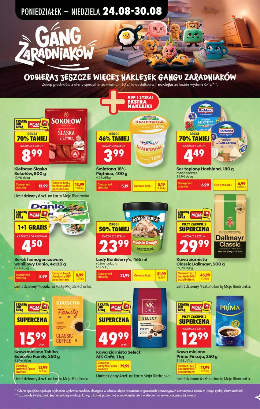 Gazetka promocyjna Biedronka - Gazetka - ważna 24.08 do 31.08.2026 - strona 10 - produkty: Danio, Hochland, Kawa, Kawa ziarnista, Kiełbasa, Kiełbasa śląska, Klej, Lody, Piątnica, Ser, Ser topiony, Serek, Serek homogenizowany, Sok, Sokołów, Top