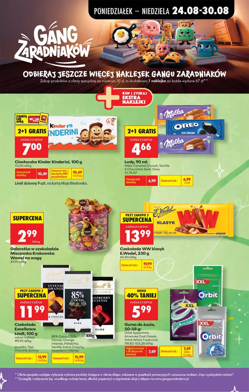 Gazetka promocyjna Biedronka - Gazetka - ważna 24.08 do 31.08.2026 - strona 11 - produkty: Czekolada, Gala, Galaretka, Kinder, LG, Lindt, Lody, Milka, Orbit, Papier, Wawel