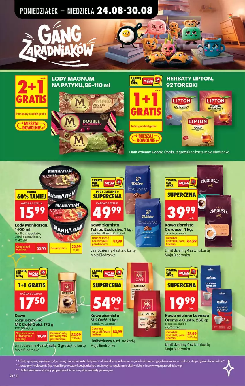 Gazetka promocyjna Biedronka - Gazetka - ważna 24.08 do 31.08.2026 - strona 5 - produkty: Fa, Gin, Gra, Kawa, Kawa mielona, Kawa rozpuszczalna, Kawa ziarnista, Lavazza, Lipton, Lody, Papier, Por, Tchibo