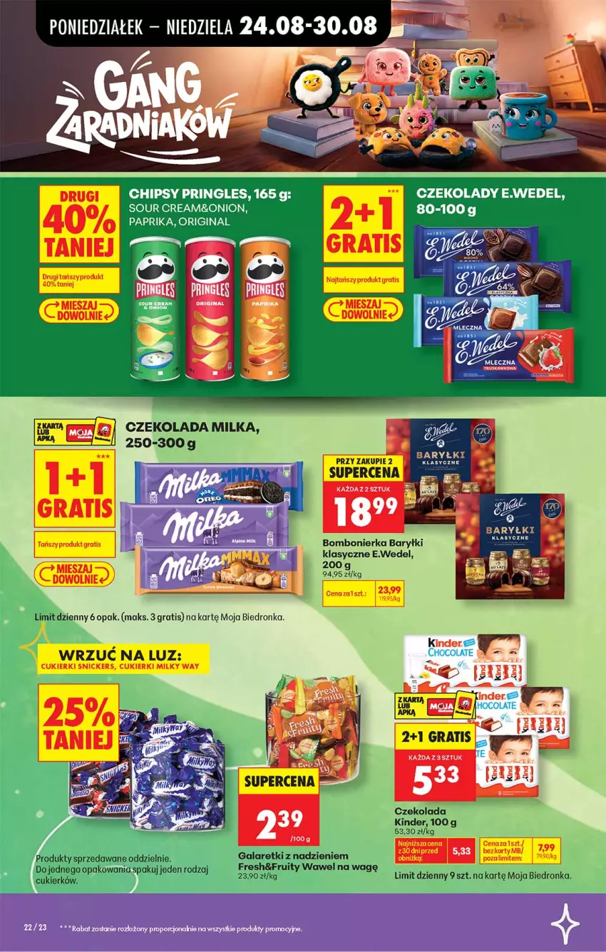 Gazetka promocyjna Biedronka - Gazetka - ważna 24.08 do 31.08.2026 - strona 7 - produkty: Baryłki, Chipsy, Cukier, Cukierki, Czekolada, Gala, Galaretki, Gra, Kinder, Milka, Milky Way, Pringles, Snickers