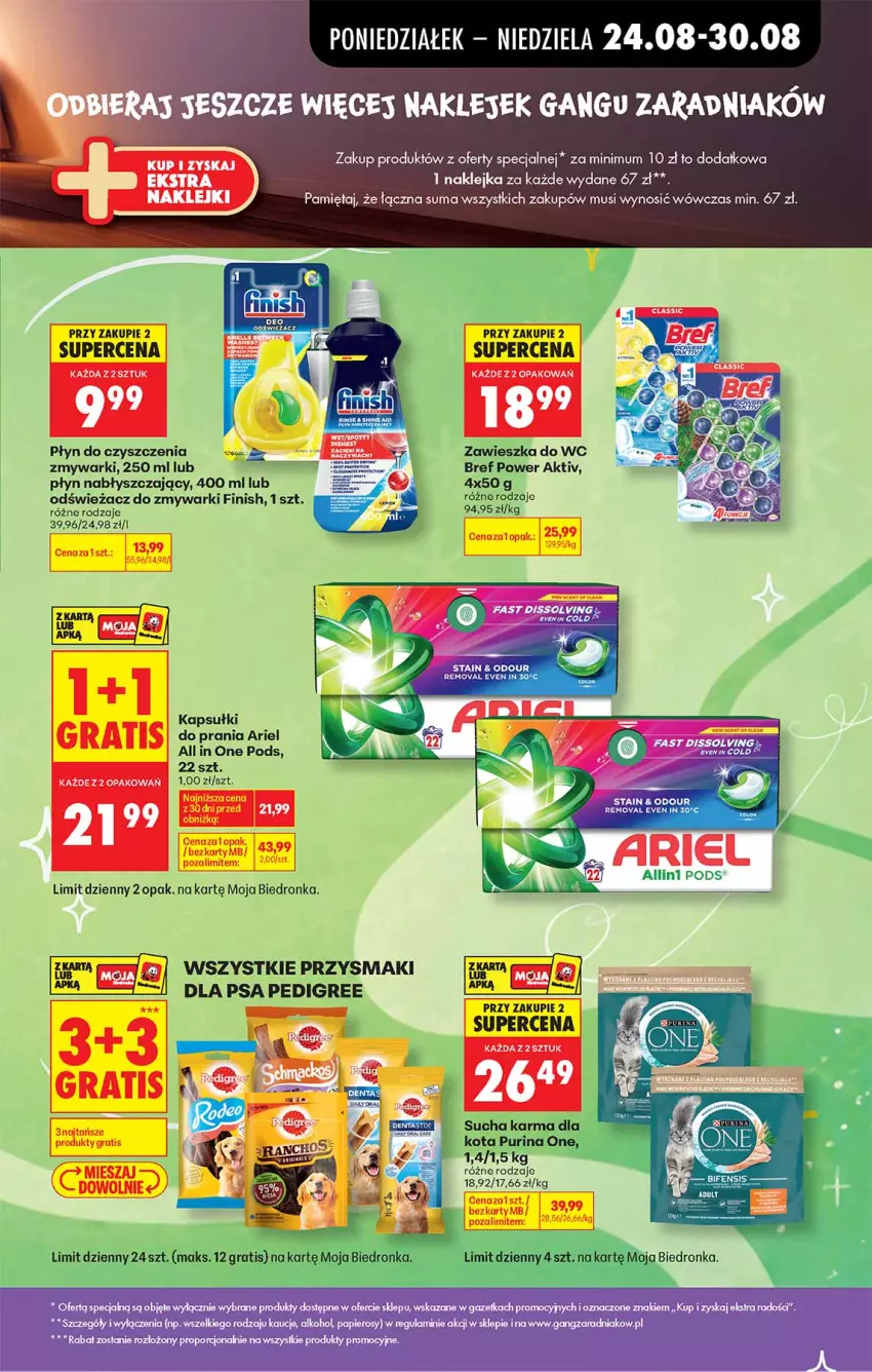 Gazetka promocyjna Biedronka - Gazetka - ważna 24.08 do 31.08.2026 - strona 8 - produkty: Ariel, Bref, Fa, Finish, Gra, Klej, Mięta, Mus, Odświeżacz do zmywarki, Pedigree, Płyn nabłyszczający, Przysmaki, Pur, Purina, Sucha karma, Zawieszka do wc, Zmywarki