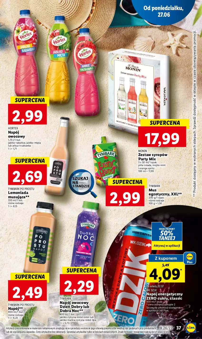 Gazetka promocyjna Lidl - GAZETKA - ważna 27.06 do 29.06.2022 - strona 37 - produkty: Arbuz, Hortex, Imbir, Lemoniada, Mięta, Miód, Mus, Napój, Napój energetyczny, Piña Colada, Syrop, Tymbark