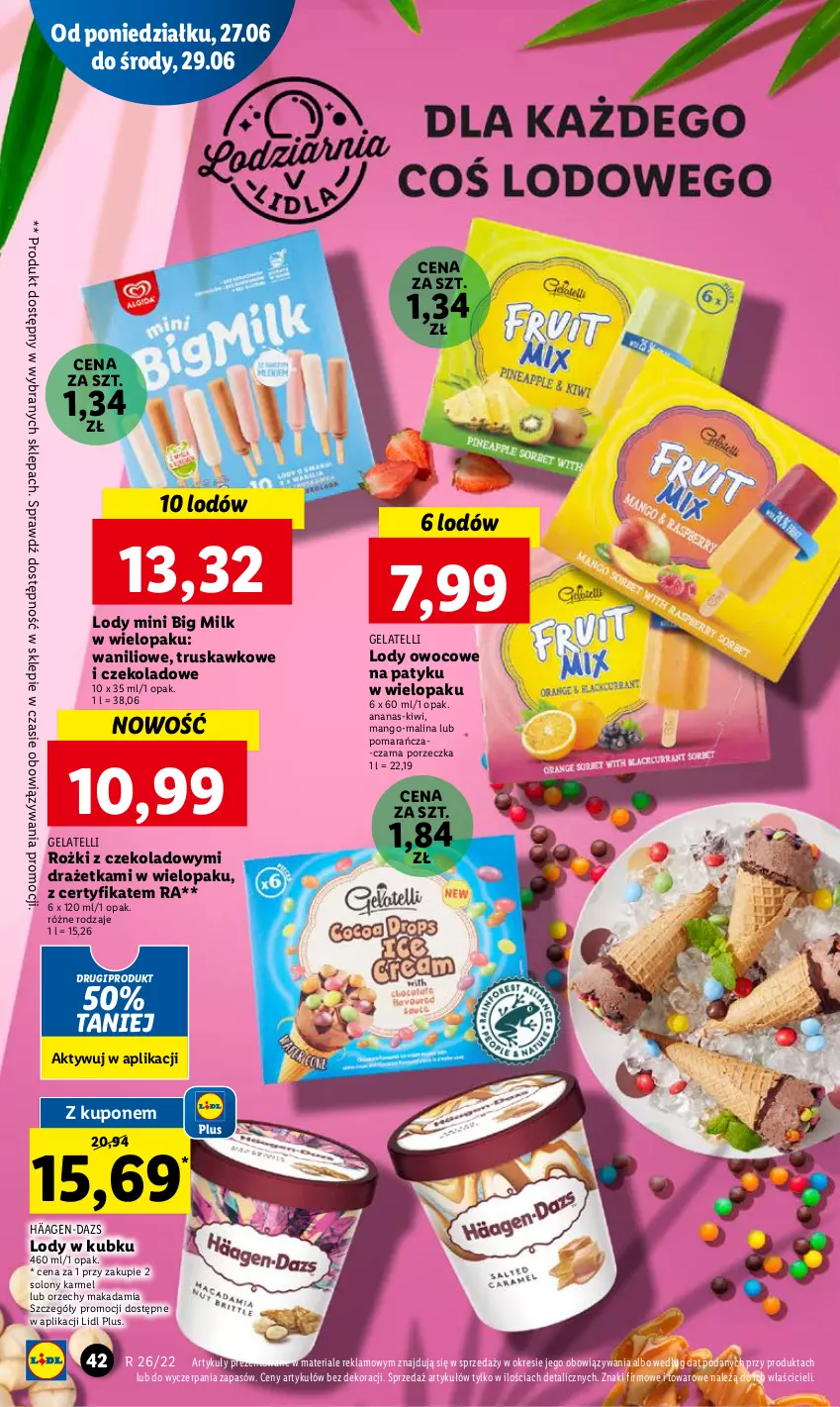 Gazetka promocyjna Lidl - GAZETKA - ważna 27.06 do 29.06.2022 - strona 42 - produkty: Ananas, Big Milk, Kiwi, Lody, Mango, Por