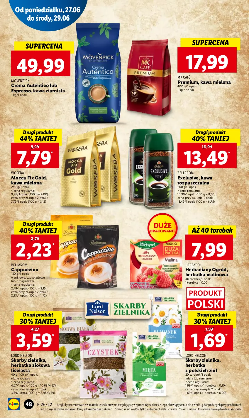 Gazetka promocyjna Lidl - GAZETKA - ważna 27.06 do 29.06.2022 - strona 48 - produkty: Bell, Bella, Cappuccino, Herbapol, Kawa, Kawa mielona, Kawa rozpuszczalna, Kawa ziarnista, Magnez, Mięta, Mocca Fix Gold, Ogród, Rum, Torebka, Woseba