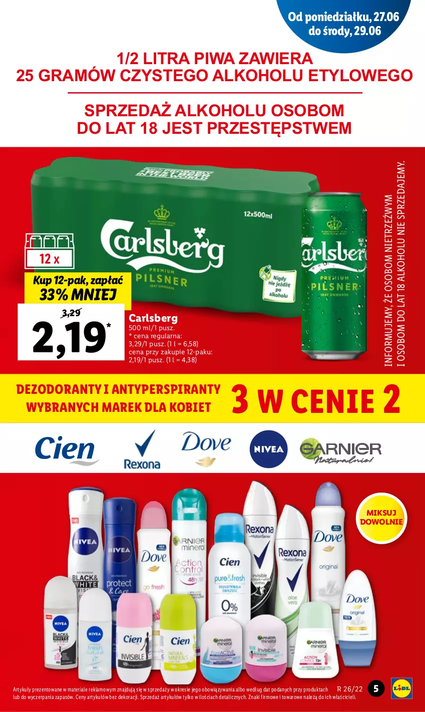 Gazetka promocyjna Lidl - GAZETKA - ważna 27.06 do 29.06.2022 - strona 5 - produkty: Antyperspirant, Carlsberg, Dezodorant, Gra, Piwa