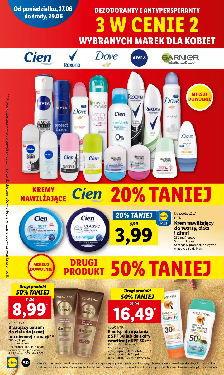 Gazetka promocyjna Lidl - GAZETKA - ważna 27.06 do 29.06.2022 - strona 50 - produkty: Antyperspirant, Balsam do ciała, Dezodorant, Emulsja, Krem nawilżający