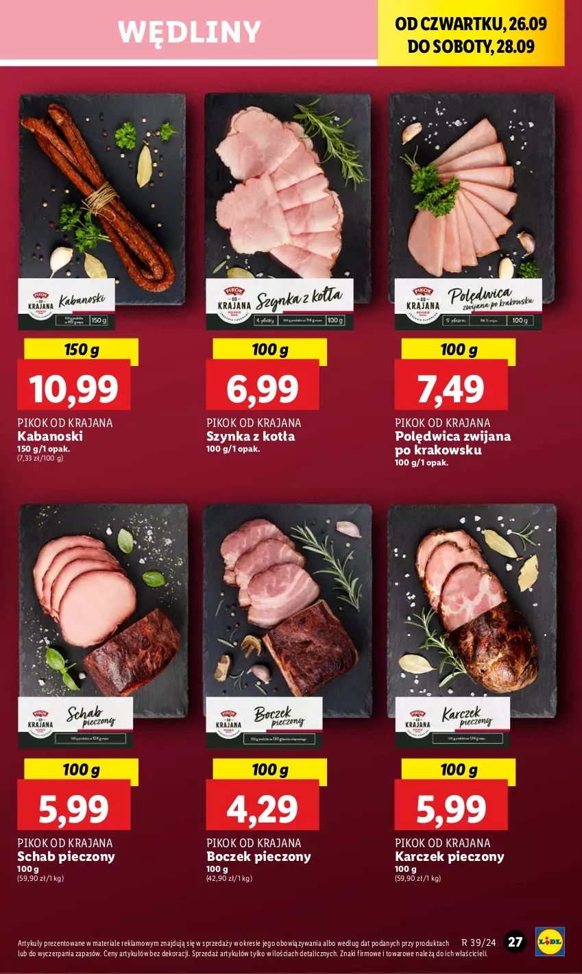 Gazetka promocyjna Lidl - GAZETKA - ważna 26.09 do 28.09.2024 - strona 33 - produkty: Boczek, Boczek pieczony, Kabanos, Piec, PIKOK, Polędwica, Schab pieczony, Szynka