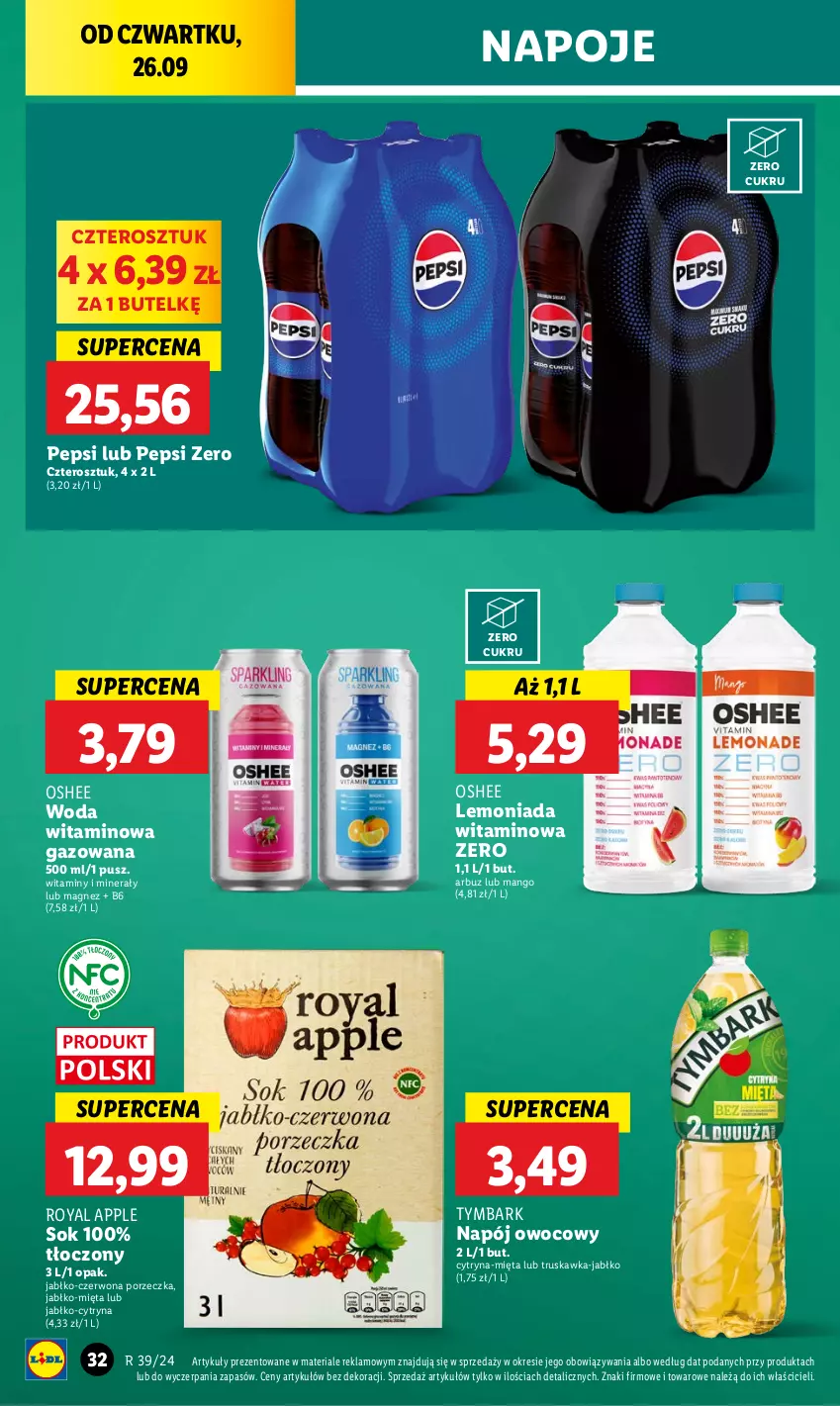 Gazetka promocyjna Lidl - GAZETKA - ważna 26.09 do 28.09.2024 - strona 38 - produkty: Arbuz, Lemoniada, Magnez, Mango, Mięta, Napój, Napoje, Oshee, Pepsi, Por, Sok, Tymbark, Woda