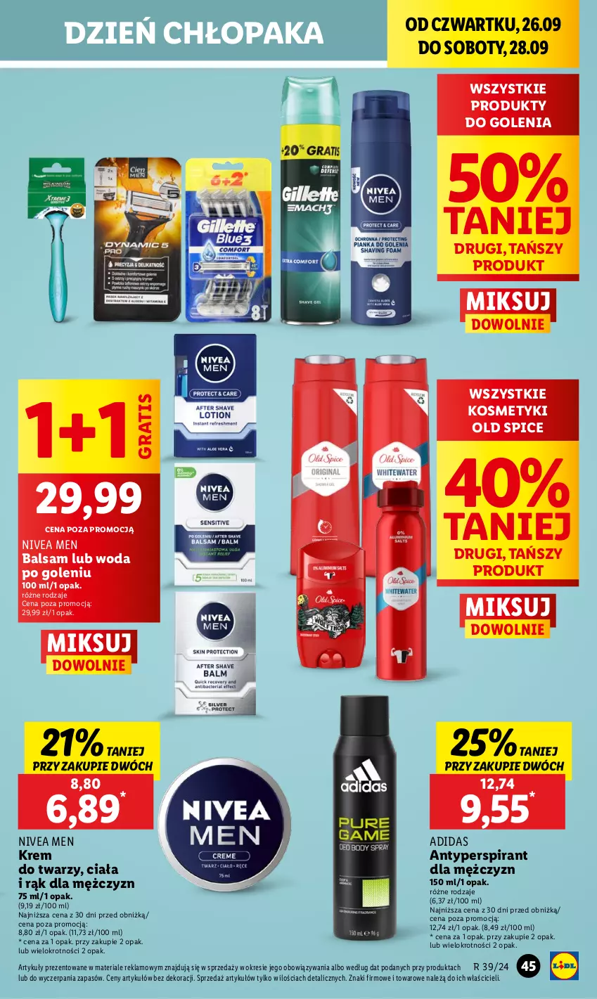 Gazetka promocyjna Lidl - GAZETKA - ważna 26.09 do 28.09.2024 - strona 51 - produkty: Adidas, Antyperspirant, Gra, Krem do twarzy, Nivea, Nivea Men, Old Spice, Woda, Woda po goleniu