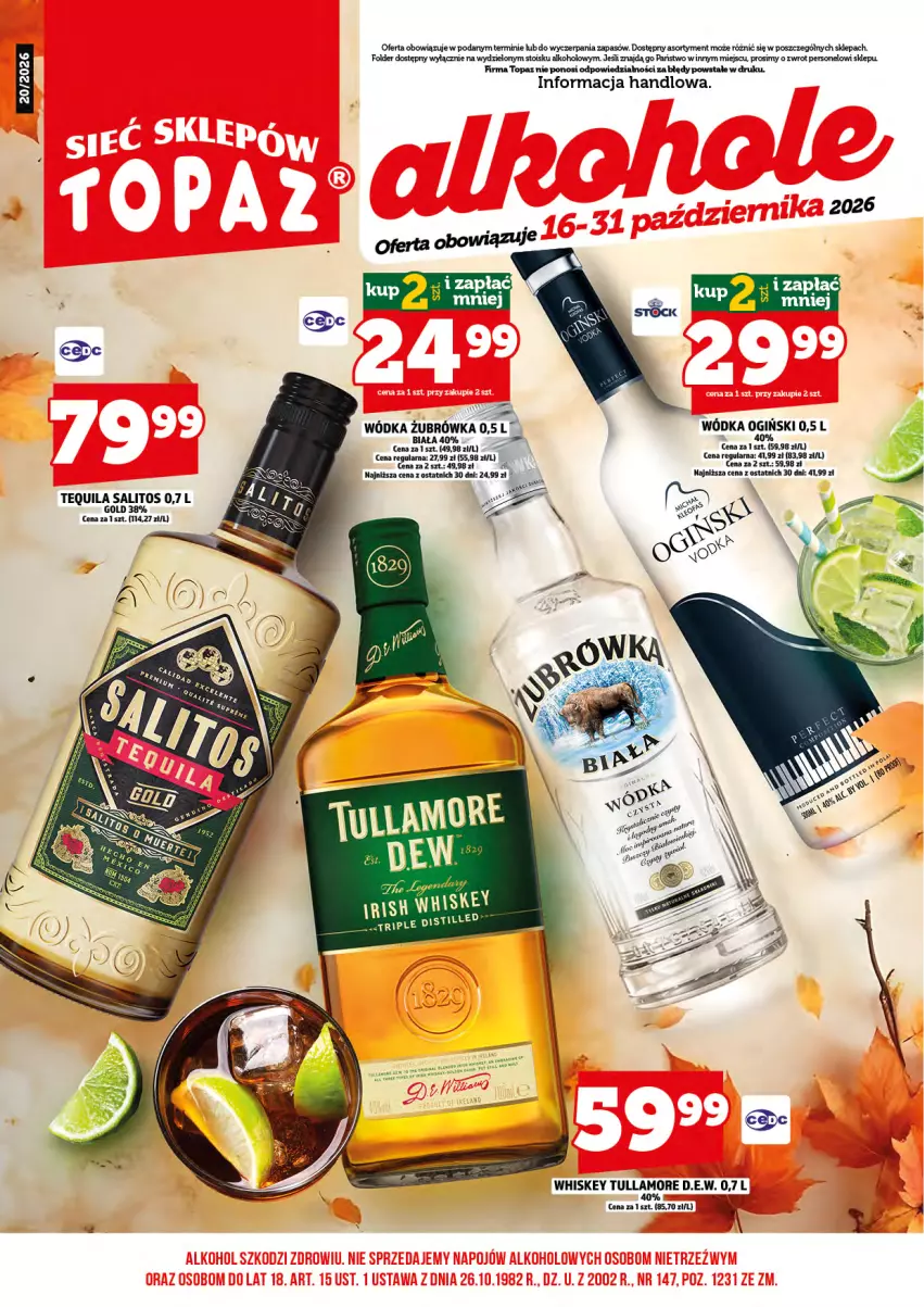 Gazetka promocyjna Topaz - Gazetka - ważna 16.10 do 31.10.2026 - strona 3 - produkty: Ogiński, Tequila, Top, Whiskey, Wódka