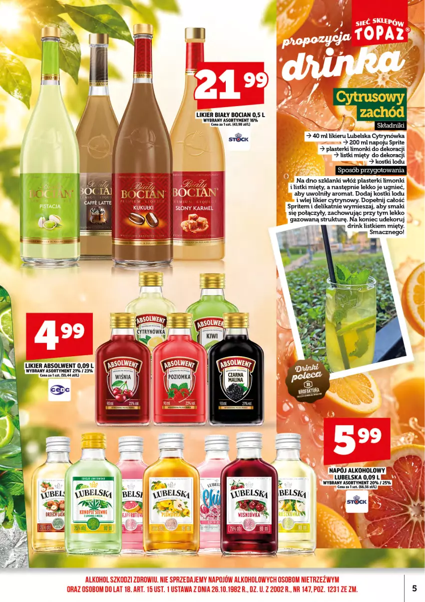 Gazetka promocyjna Topaz - Gazetka - ważna 16.10 do 31.10.2026 - strona 7 - produkty: Biały Bocian, Lanki, Likier, Plasterki, Sprite