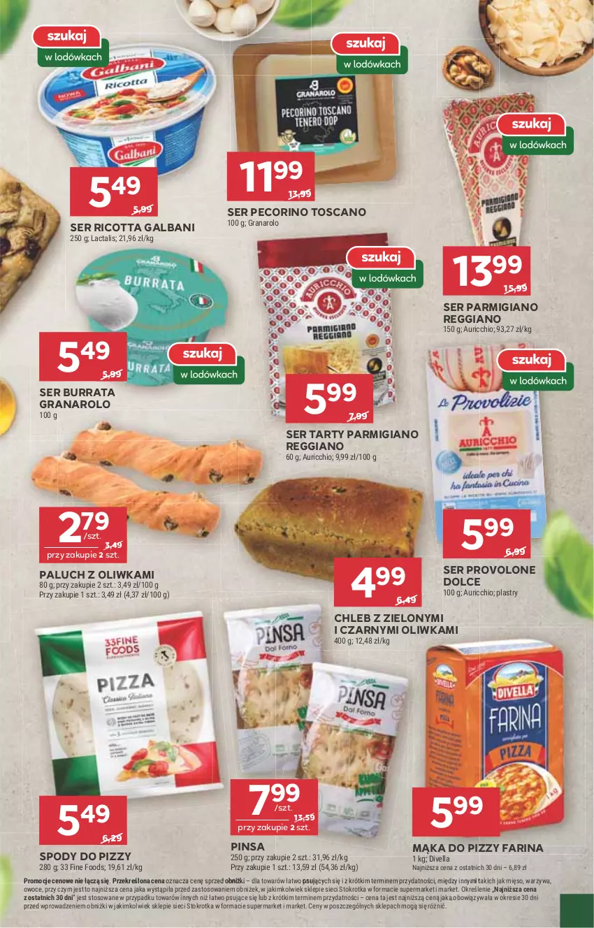 Gazetka promocyjna Stokrotka - Supermarket - ważna 10.07 do 16.07.2025 - strona 22 - produkty: Burrata, Chleb, Fa, Galbani, Gra, Mąka, Mąka do pizzy, Mięso, Owoce, Pecorino, Ricotta, Ser, Warzywa