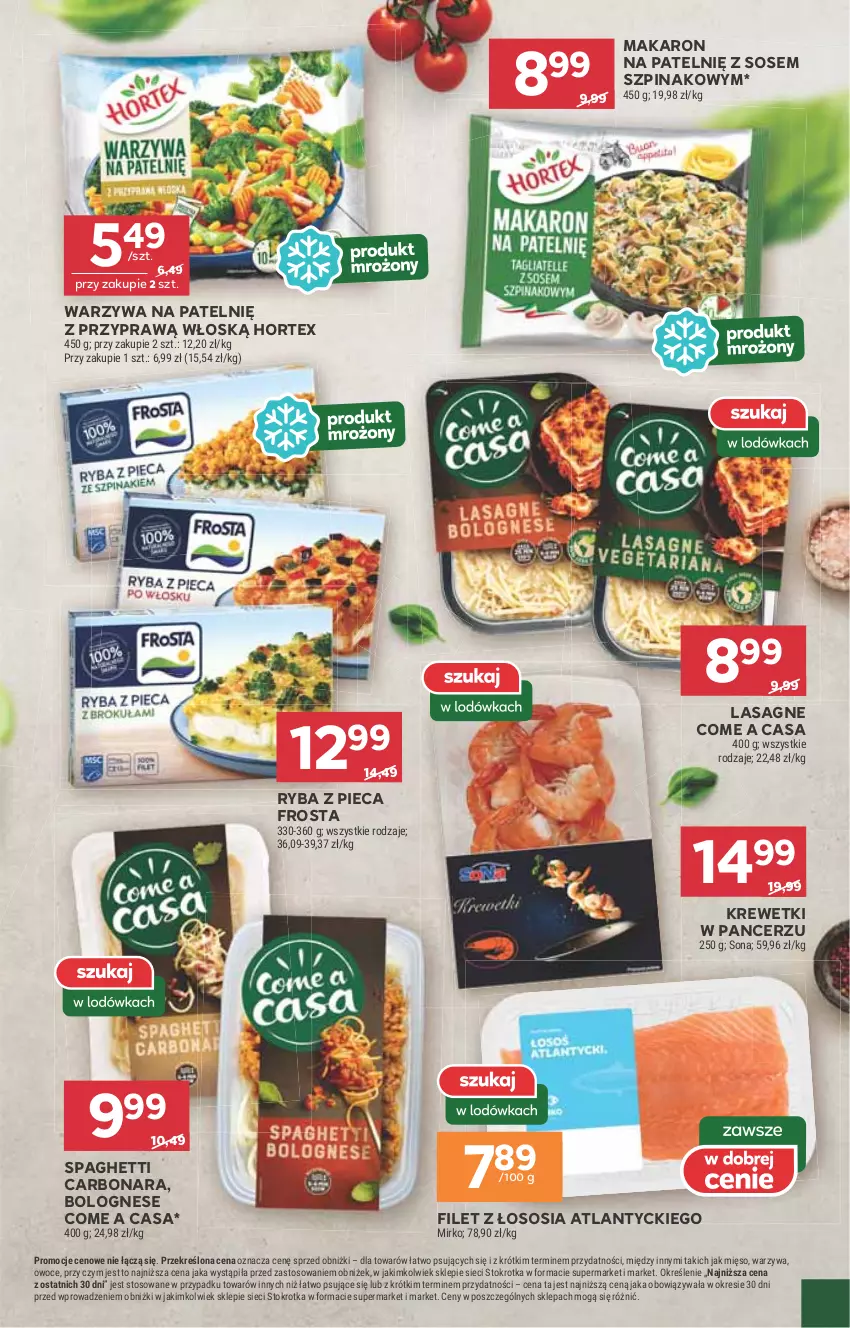 Gazetka promocyjna Stokrotka - Supermarket - ważna 10.07 do 16.07.2025 - strona 24 - produkty: Frosta, Hortex, Krewetki, Lasagne, Makaron, Mięso, Owoce, Piec, Ryba, Sos, Spaghetti, Szpinak, Warzywa