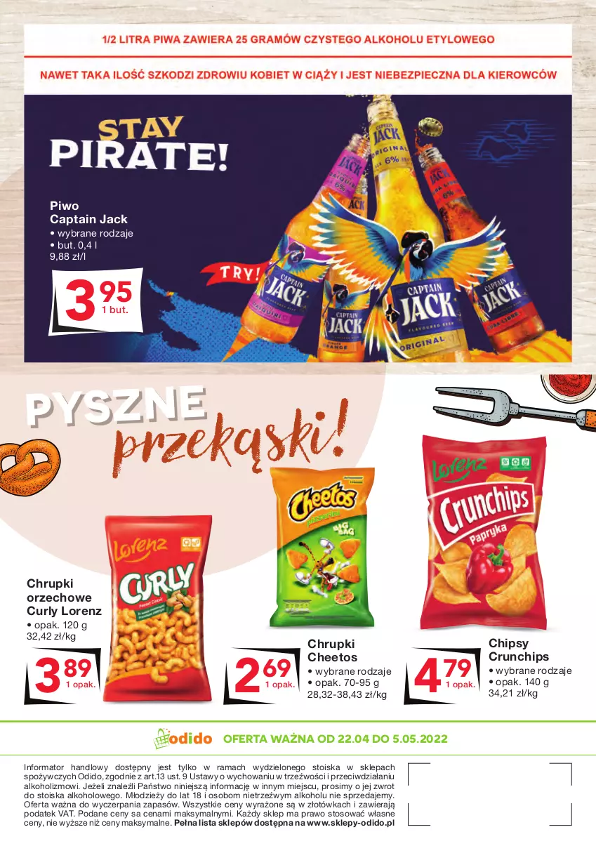 Gazetka promocyjna Odido - HITY na grill! - ważna 22.04 do 05.05.2022 - strona 8 - produkty: Captain Jack, Cheetos, Chipsy, Chrupki, Crunchips, Lorenz, Piwo, Rama