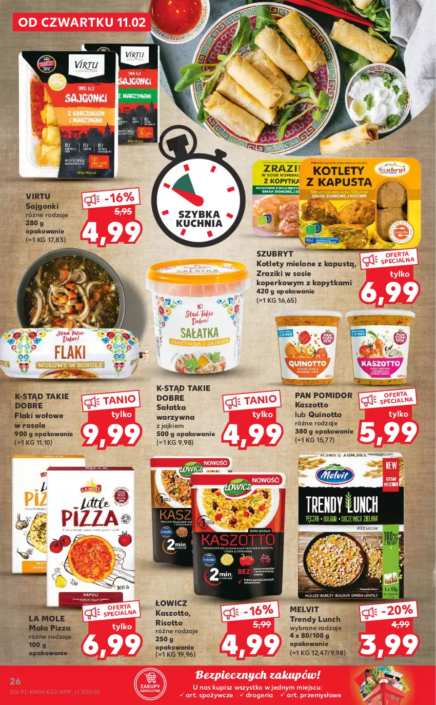 Gazetka promocyjna Kaufland - OFERTA TYGODNIA - ważna 11.02 do 17.02.2021 - strona 26 - produkty: Flaki, Flaki wołowe, Kapustą, Kopytka, Kotlet, Melvit, Piec, Pizza, Sajgonki, Sałat, Sałatka, Sałatka warzywna, Sos, Szubryt, Virtu, Zott