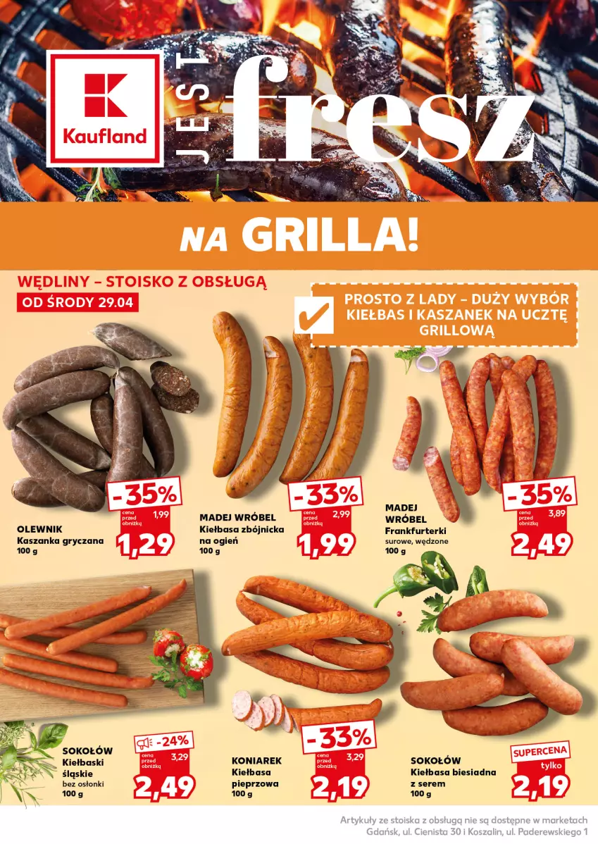 Gazetka promocyjna Kaufland - Mocny Start - ważna 04.05 do 06.05.2026 - strona 16 - produkty: Frankfurterki, Gry, Kasza, Kaszanka, Kiełbasa, Kiełbasa biesiadna, Kiełbaski śląskie, Kosz, Madej Wróbel, Olewnik, Pieprz, Ser, Sok, Sokołów, Szal