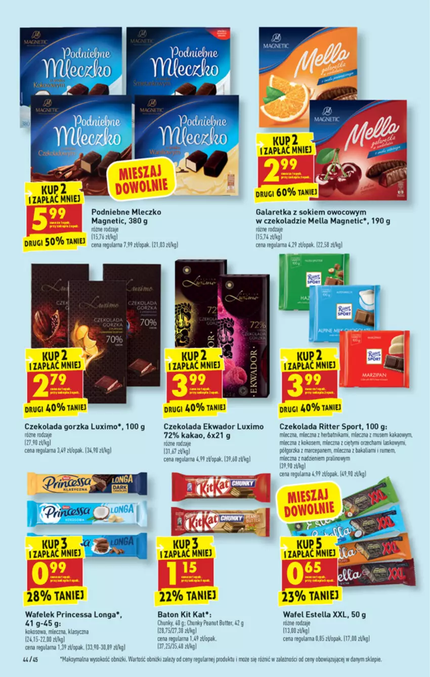 Gazetka promocyjna Biedronka - W tym tygodniu - ważna 04.10 do 09.10.2021 - strona 44 - produkty: Baton, Czekolada, Czekolada gorzka, Gala, Galaretka, Kakao, Kit Kat, Kokos, LG, Miecz, Mleczko, Mus, Por, Princessa, Ritter Sport, Rum, Sok, Sport, Wafelek