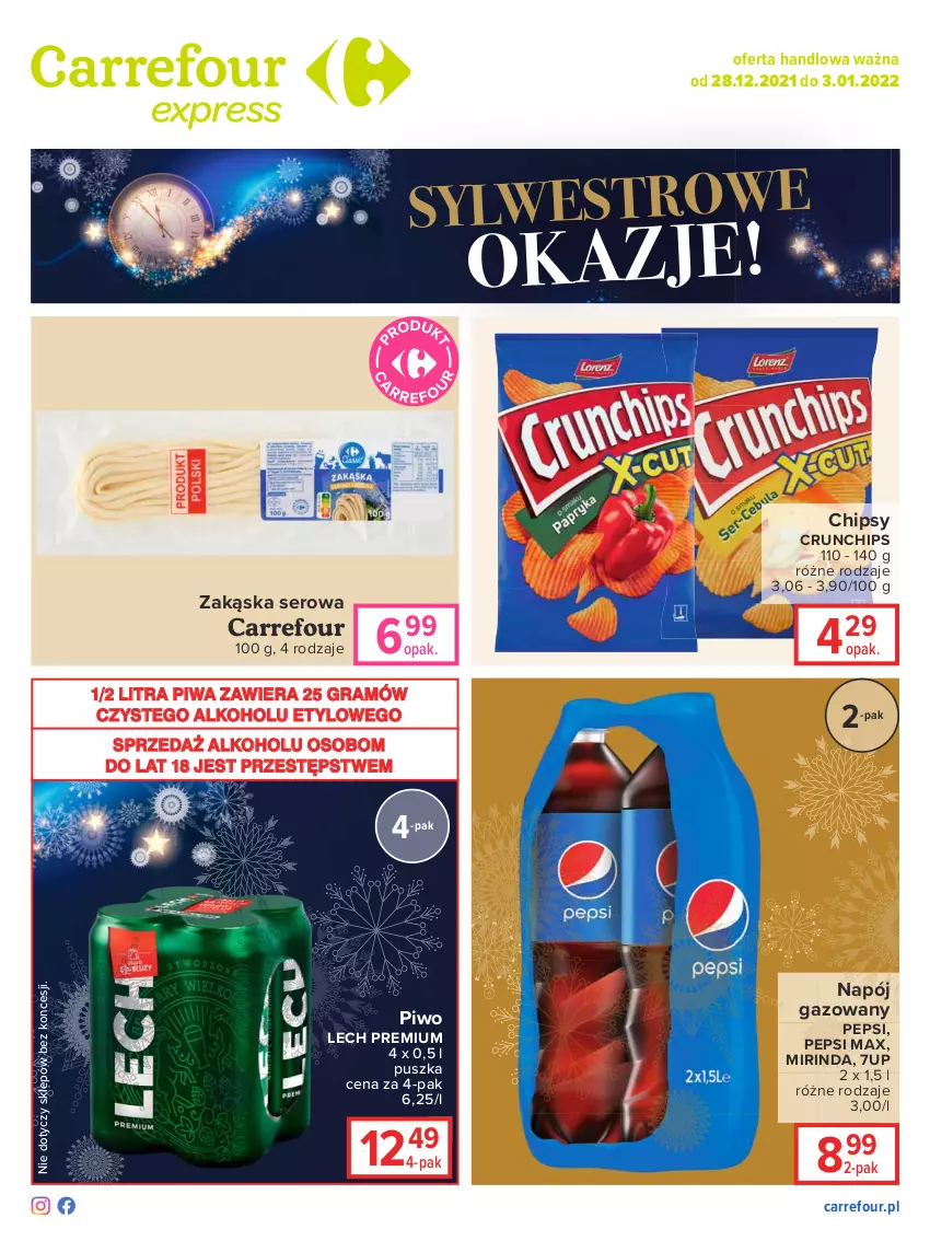 Gazetka promocyjna Carrefour - Gazetka Globi - ważna 21.12 do 24.12.2021 - strona 2 - produkty: 7up, Chipsy, Crunchips, Gra, Lech Premium, Mirinda, Napój, Napój gazowany, Pepsi, Pepsi max, Piwa, Piwo, Ser