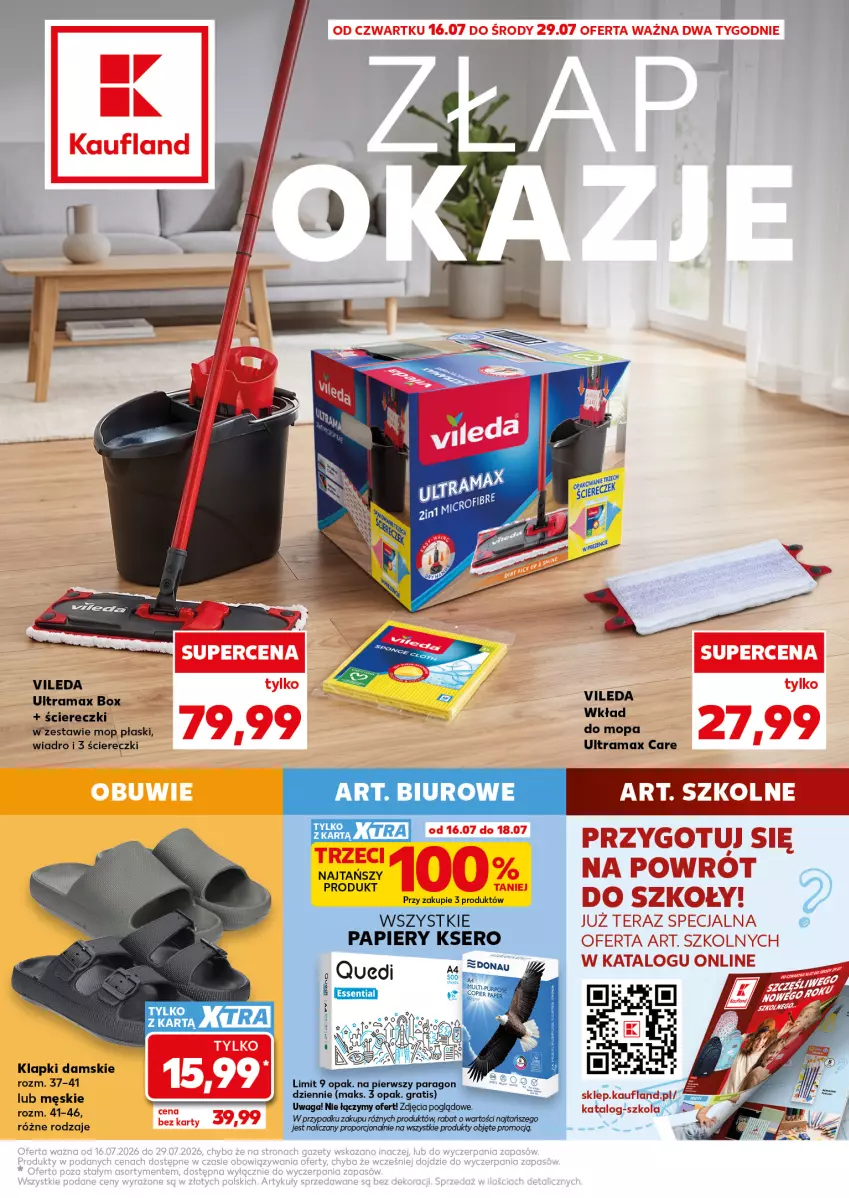 Gazetka promocyjna Kaufland - Kaufland - ważna 16.07 do 29.07.2026 - strona 1 - produkty: Biuro, Gra, Klapki, Mop, Papier, Rama, Vileda, Waga, Wiadro