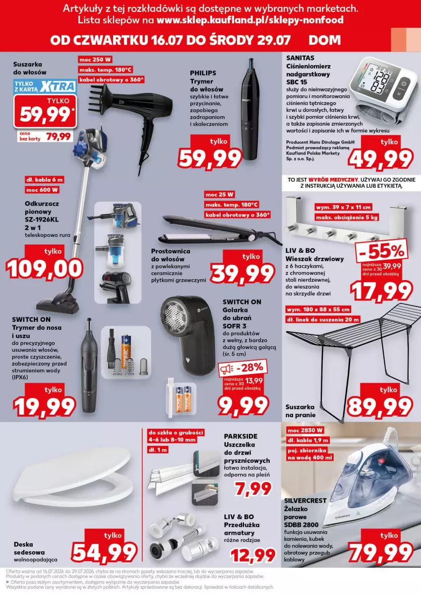 Gazetka promocyjna Kaufland - Kaufland - ważna 16.07 do 29.07.2026 - strona 9 - produkty: Ciśnieniomierz, Drzwi, Feta, Golarka, Haczyk, Kubek, Monitor, Odkurzacz, Philips, Piec, Płytka, Por, Rum, Rura, Silvercrest, Suszarka, Suszarka na pranie, Teleskop, Wieszak