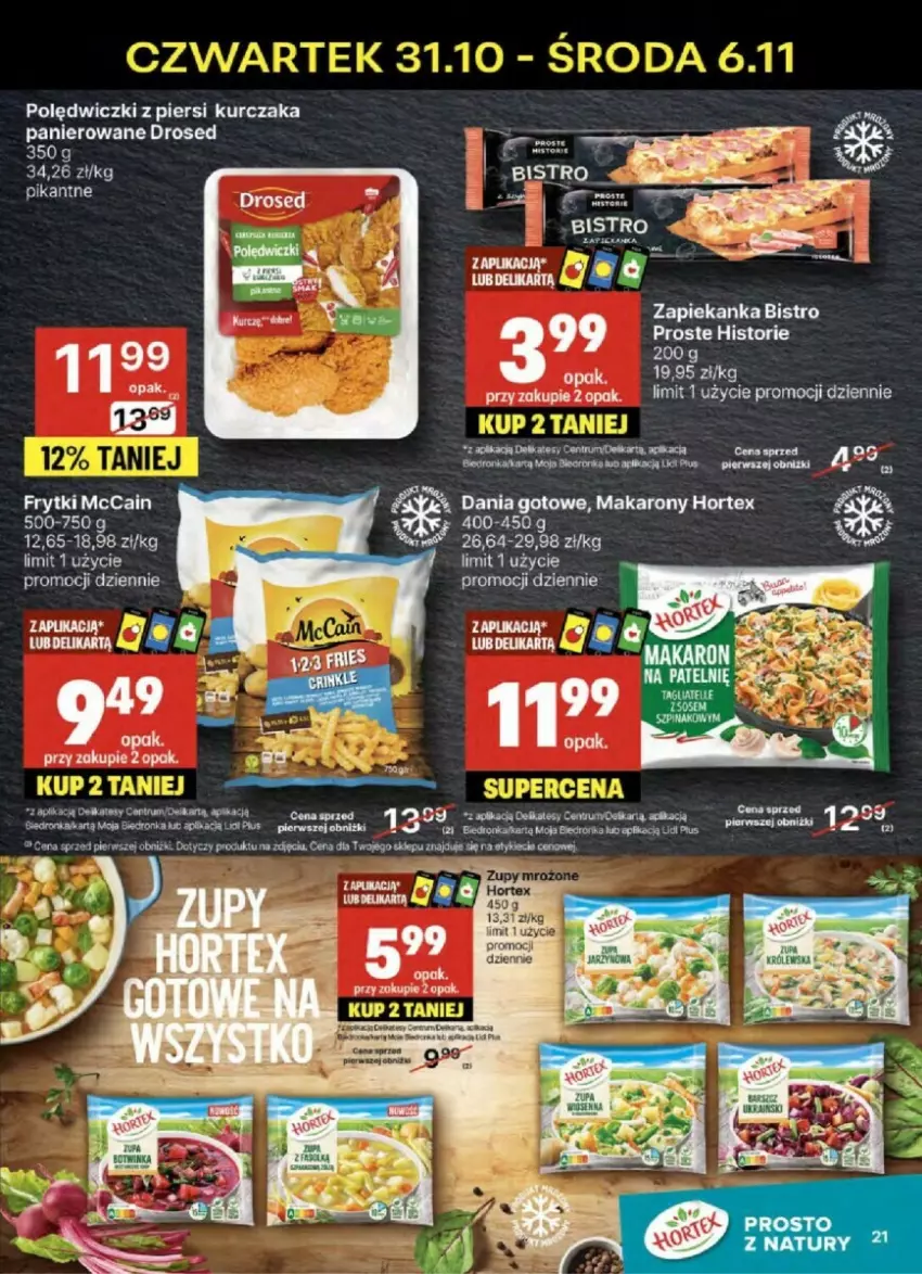 Gazetka promocyjna Delikatesy Centrum - ważna 31.10 do 06.11.2024 - strona 14 - produkty: Frytki, Hortex, Kawa, Kurczak, Makaron, McCain, Zapiekanka