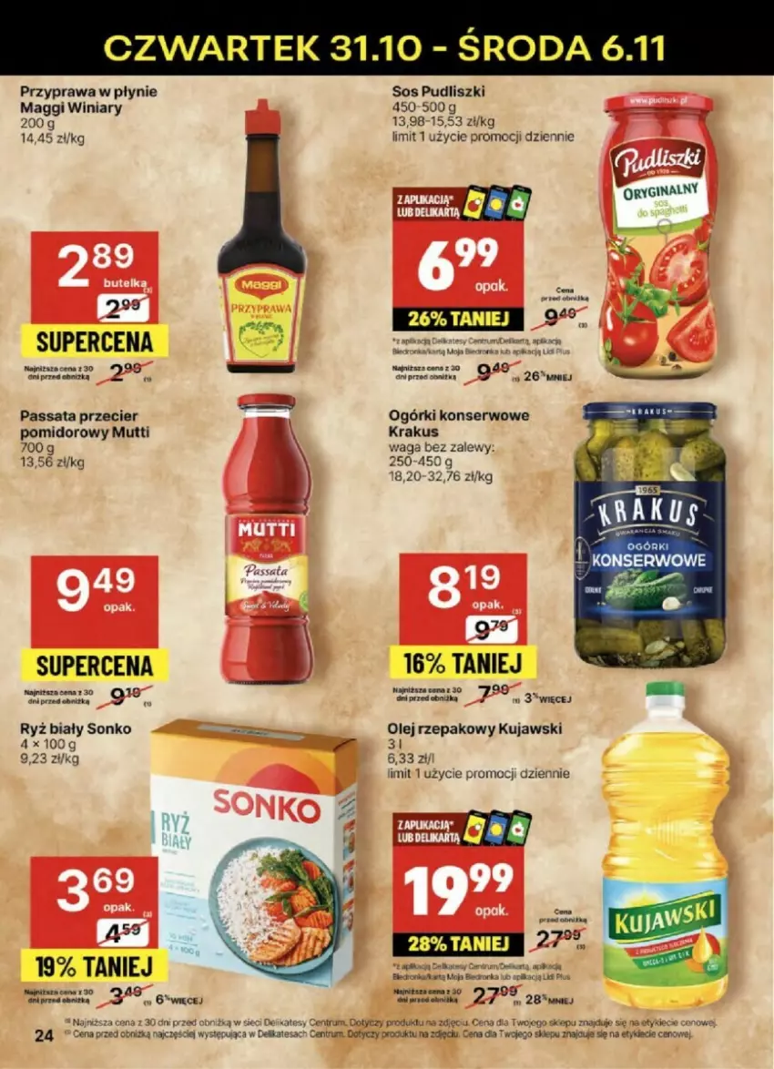 Gazetka promocyjna Delikatesy Centrum - ważna 31.10 do 06.11.2024 - strona 17 - produkty: Fa, Gin, Krakus, Kujawski, Maggi, Ogórki konserwowe, Olej, Olej rzepakowy, Orka, Przyprawa w płynie, Pudliszki, Rum, Ryż, Ryż biały, Ser, Sonko, Sos, Waga, Winiary