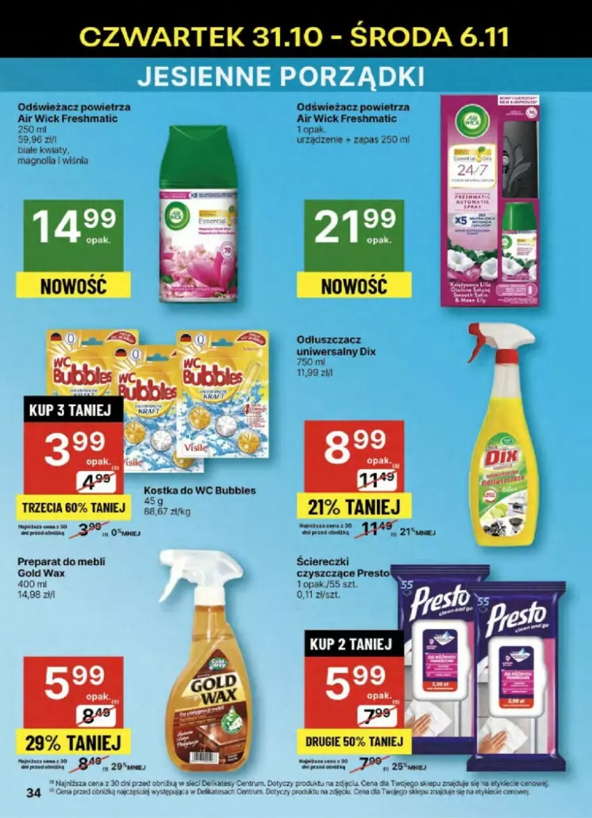 Gazetka promocyjna Delikatesy Centrum - ważna 31.10 do 06.11.2024 - strona 28 - produkty: Air Wick, Kostka do wc, Odświeżacz powietrza, Presto, Rum