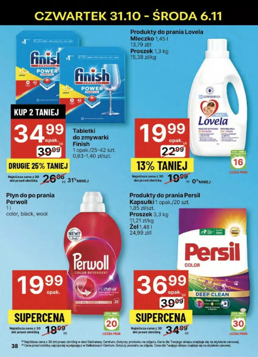 Gazetka promocyjna Delikatesy Centrum - ważna 31.10 do 06.11.2024 - strona 32 - produkty: Finish, Lack, Lovela, Mleczko, Persil, Perwoll, Rum, Tablet, Tabletki do zmywarki, Zmywarki