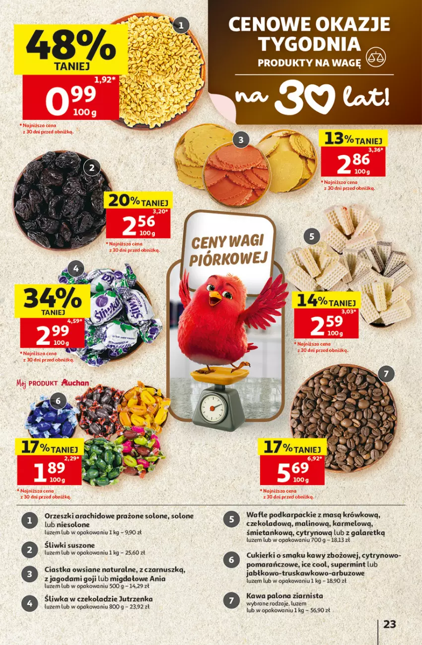 Gazetka promocyjna Auchan - 30 Lat Hipermarket - ważna 23.07 do 29.07.2026 - strona 23 - produkty: Ciastka, Ciastka owsiane, Cukier, Cukierki, Gala, Jutrzenka, Karp, Kawa, Orzeszki, Wafle