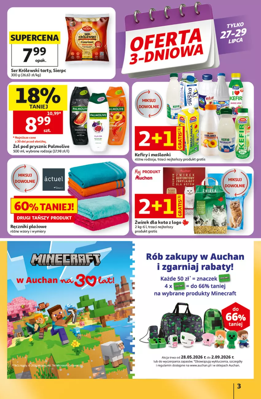 Gazetka promocyjna Auchan - 30 Lat Hipermarket - ważna 23.07 do 29.07.2026 - strona 3 - produkty: Gra, Kefir, Królewski, Lanki, Minecraft, Palmolive, Por, Ręcznik, Ser