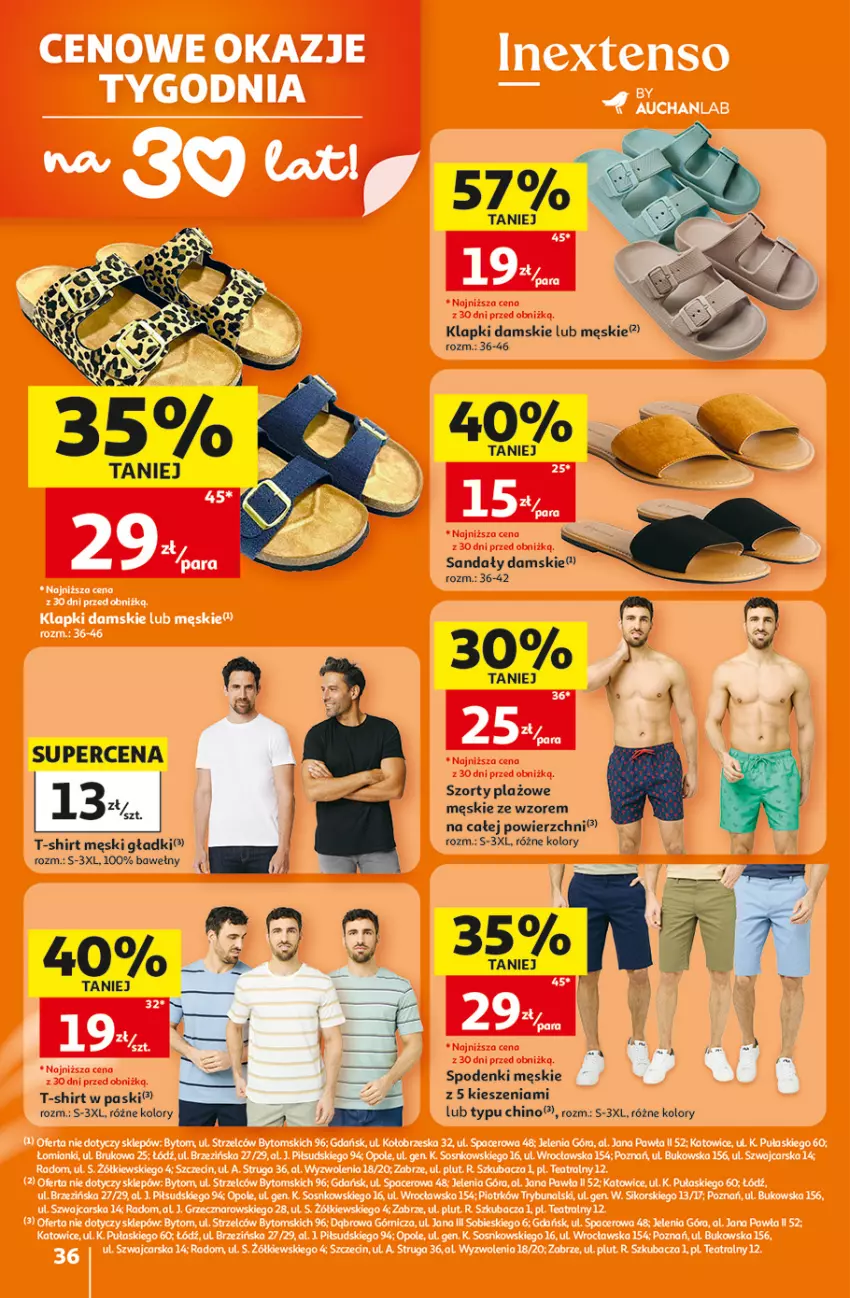 Gazetka promocyjna Auchan - 30 Lat Hipermarket - ważna 23.07 do 29.07.2026 - strona 36 - produkty: Klapki, Sandał, Szorty, T-shirt