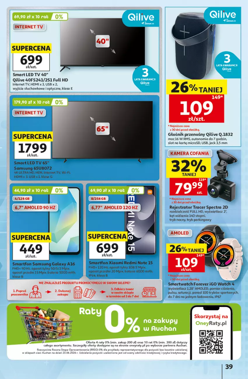 Gazetka promocyjna Auchan - 30 Lat Hipermarket - ważna 23.07 do 29.07.2026 - strona 39 - produkty: Acer, Amol, Gala, Głośnik, Kosz, LED TV, Por, Samsung, Smartfon, Smartwatch, Sport, Top