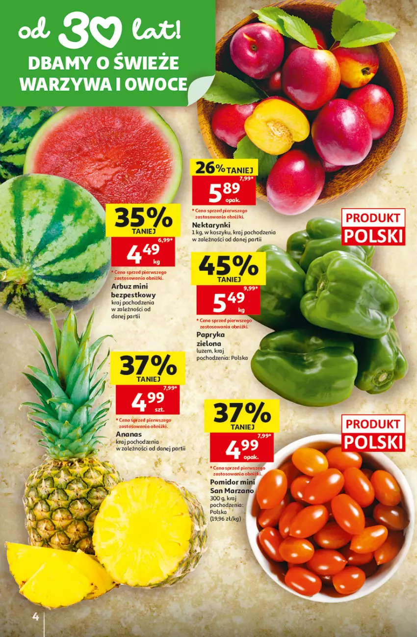 Gazetka promocyjna Auchan - 30 Lat Hipermarket - ważna 23.07 do 29.07.2026 - strona 4 - produkty: Ananas, Arbuz, Kosz, Owoce, Papryka, Warzywa, Warzywa i owoce