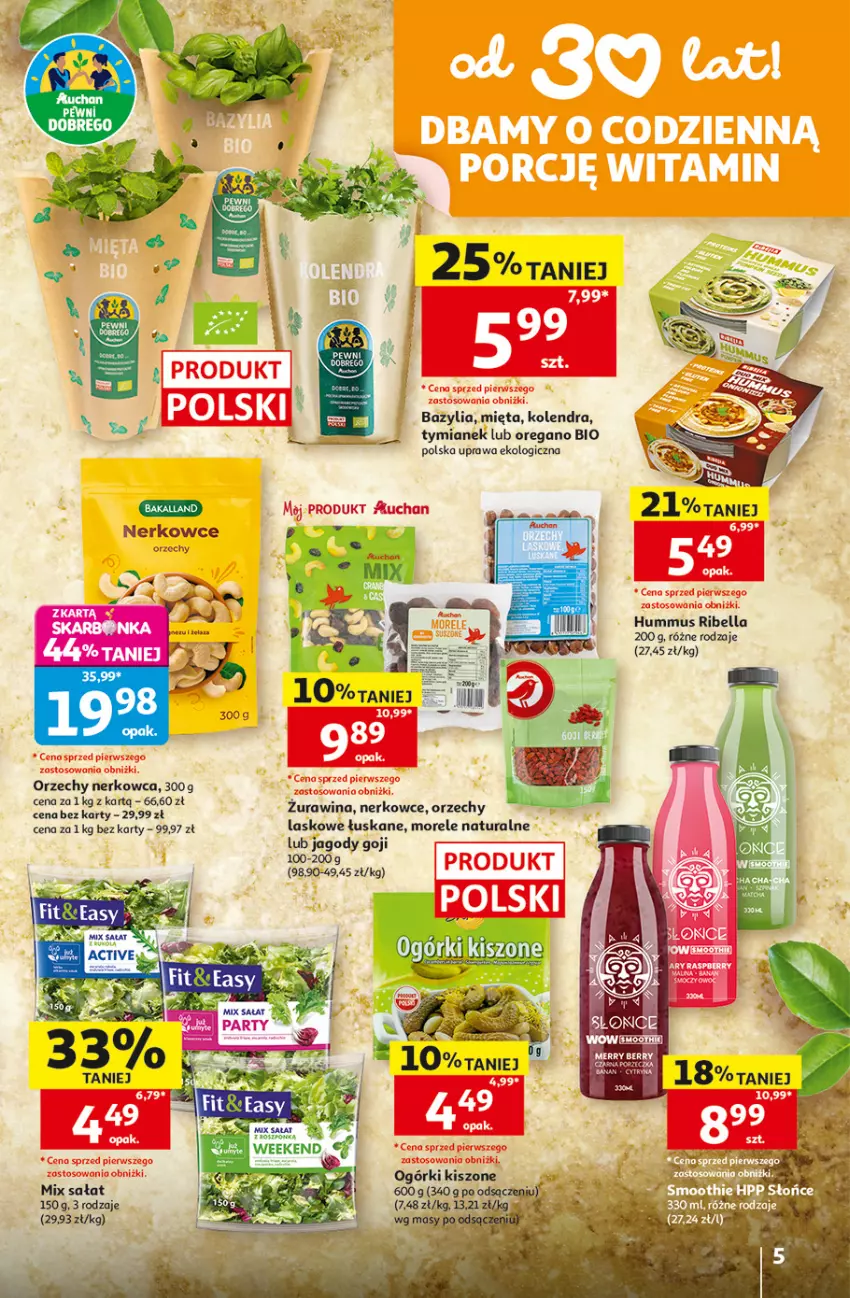 Gazetka promocyjna Auchan - 30 Lat Hipermarket - ważna 23.07 do 29.07.2026 - strona 5 - produkty: Bazyl, Bazylia, Bell, Bella, HP, Hummus, Jagody, Jagody goji, Kolendra, Mięta, Mus, Sałat